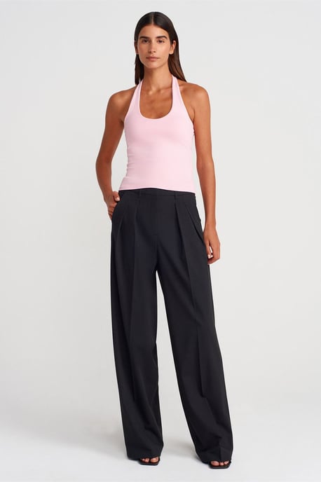 Gerippte Halsbandfreie ärmellose Bluse - Image 4