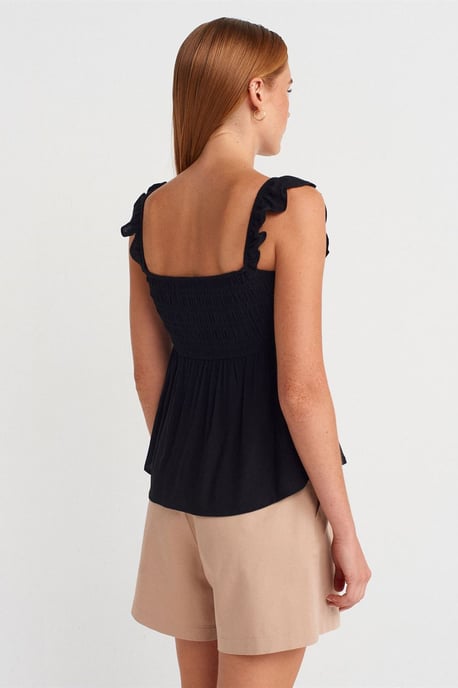 Ärmellose Bluse mit quadratischem Ausschnitt und Bindeband vorne - Image 2