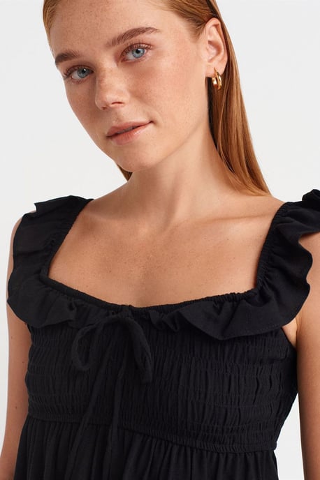 Ärmellose Bluse mit quadratischem Ausschnitt und Bindeband vorne - Image 3