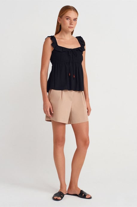 Ärmellose Bluse mit quadratischem Ausschnitt und Bindeband vorne - Image 4