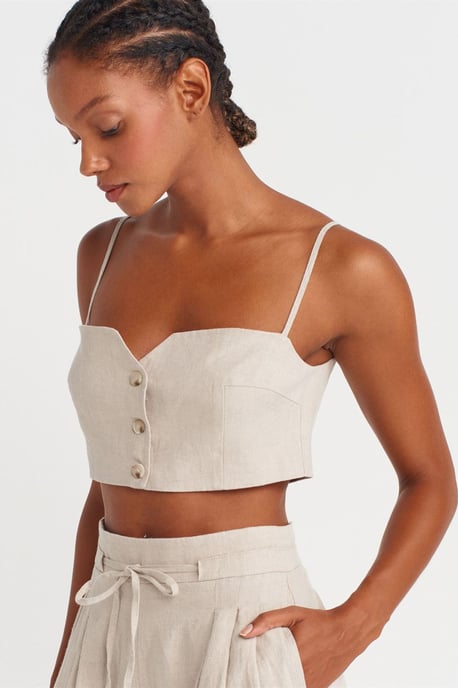 Trägerloses Crop-Top aus Leinenmischung mit Korsett-Design - Image 1