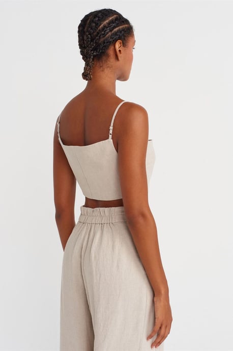 Trägerloses Crop-Top aus Leinenmischung mit Korsett-Design - Image 2