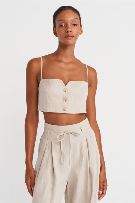 Trägerloses Crop-Top aus Leinenmischung mit Korsett-Design - Image 4