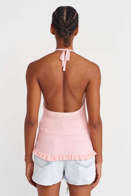 Schlanke Passform Halterneck Strickbluse - Image 2
