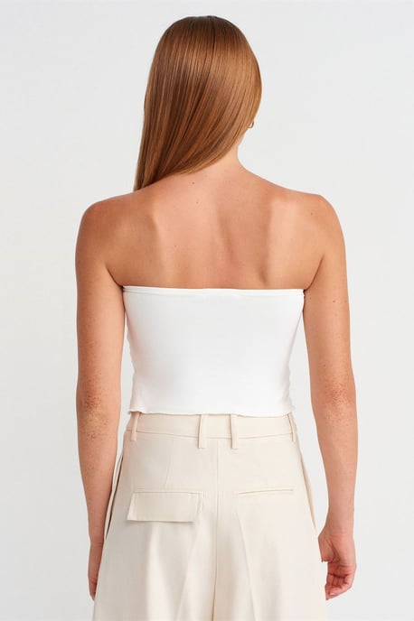 Dilvin Damen Trägerloses Crop-Top mit Bindungsdetail - Weiß - Image 2