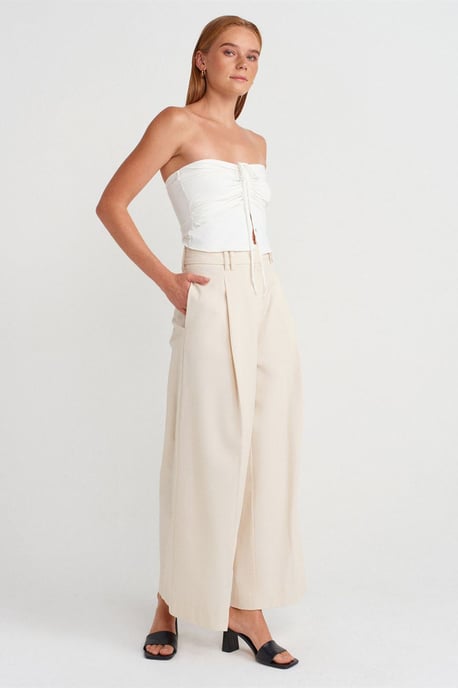 Dilvin Damen Trägerloses Crop-Top mit Bindungsdetail - Weiß - Image 4