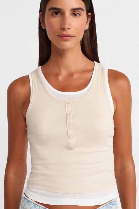 Baumwoll-Rippenshirt ohne Ärmel mit Knöpfen - Image 3