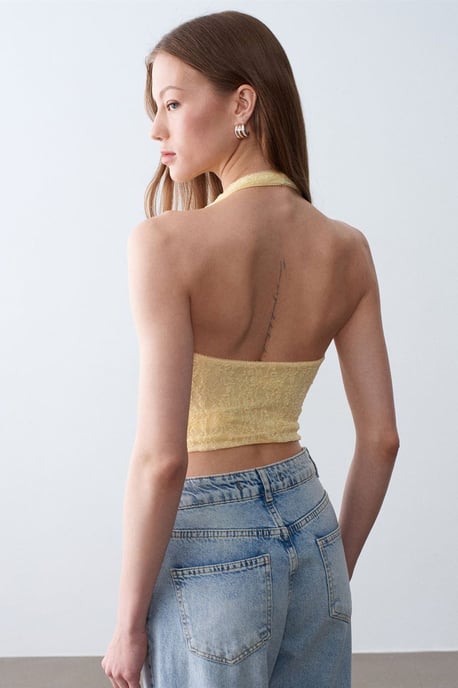 Damen Spitze Neckholder Crop Bluse - Image 2