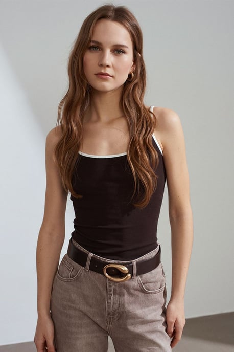 Farbblock Ripp-Ärmellose Bluse - Image 3