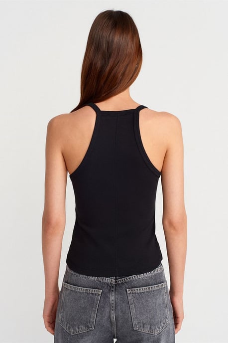 Dilvin Schmal geschnittenes rippstrick-Cami-Top - Schwarz - Image 2