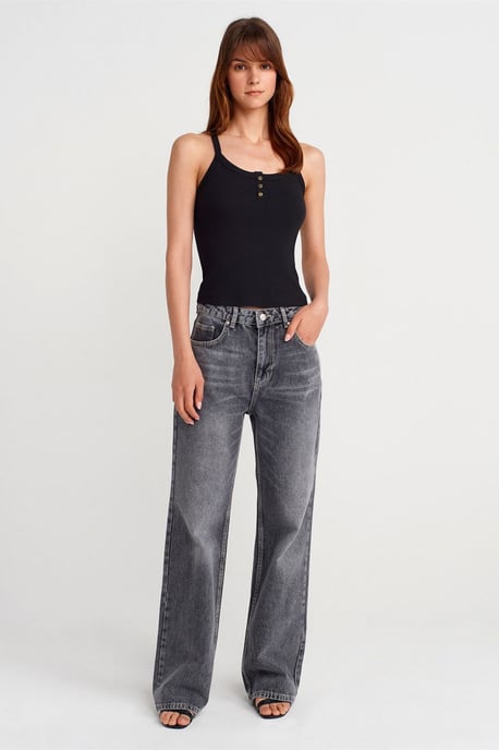 Dilvin Schmal geschnittenes rippstrick-Cami-Top - Schwarz - Image 4