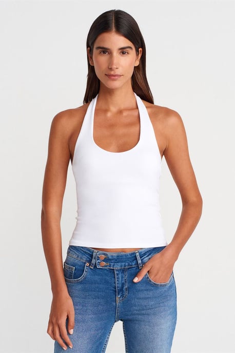 Gerippte Halsbandfreie ärmellose Bluse - Image 1