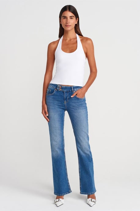 Gerippte Halsbandfreie ärmellose Bluse - Image 4