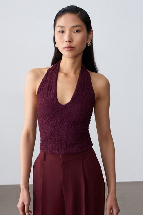 Damen Spitze Neckholder Crop Bluse - Image 1