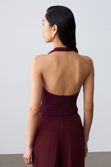 Damen Spitze Neckholder Crop Bluse - Image 2