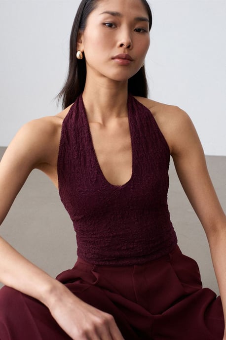 Damen Spitze Neckholder Crop Bluse - Image 4