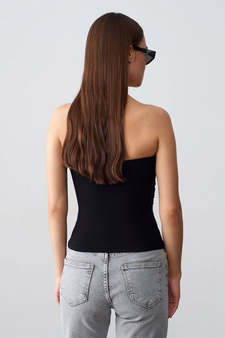 Trägerlose Slim-Fit-Jersey-Bluse mit Bindedetail - Image 2