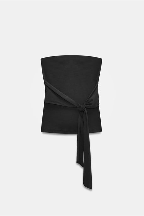 Trägerlose Slim-Fit-Jersey-Bluse mit Bindedetail - Image 5