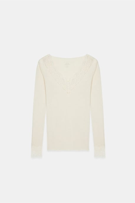 Schmal geschnittene V-Ausschnitt Spitze Bluse - Image 5