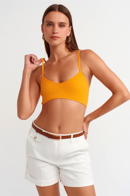 Ripp-V-Ausschnitt Cropped Bralet Top - Image 1
