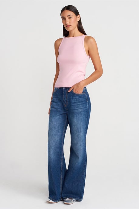 Dilvin Ripp-Halterneck Slim-Fit Bluse - Rosé - Image 3