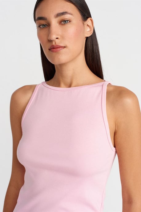 Dilvin Ripp-Halterneck Slim-Fit Bluse - Rosé - Image 4