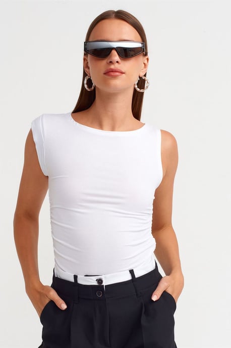 Ärmellose Boot-Ausschnitt Slim-Fit Bluse - Image 1