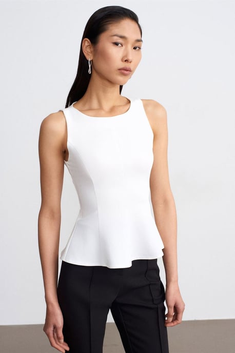 Taillierte ärmellose Crepe-Peplum-Bluse - Image 3