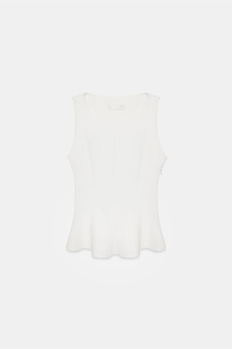 Taillierte ärmellose Crepe-Peplum-Bluse - Image 5