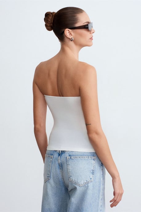 Trägerlose Slim-Fit-Jersey-Bluse mit Bindedetail - Image 2