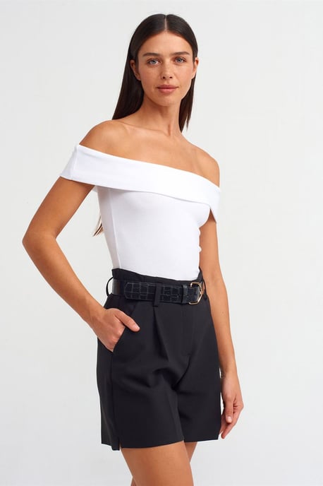 Schulterfreie Slim-Fit Jersey-Bluse - Image 4