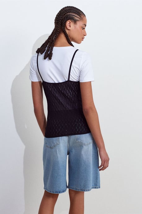 Texturierte Kurz-Cami-Bluse mit Schleifen-Detail - Image 2