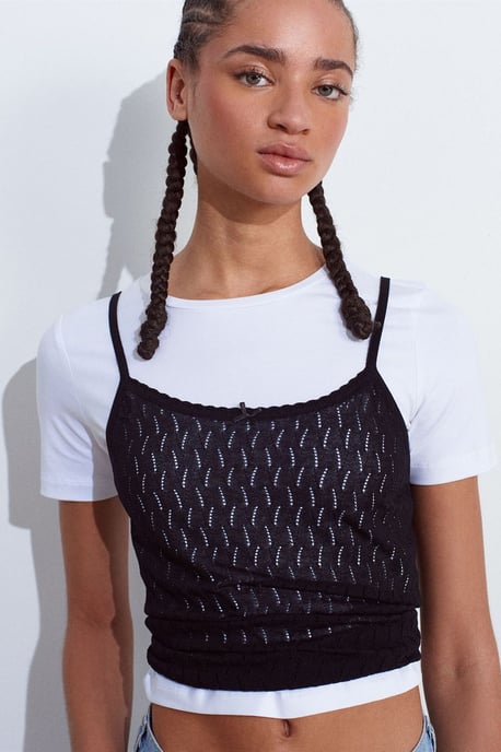 Texturierte Kurz-Cami-Bluse mit Schleifen-Detail - Image 5