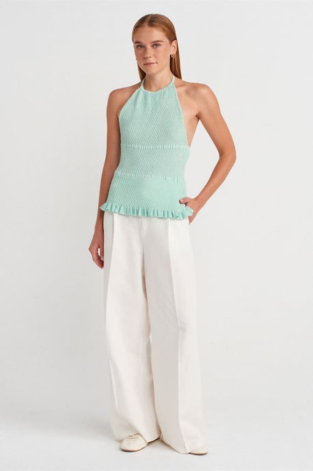 Schlanker Schnitt Halter-Nacken Strickbluse - Image 4