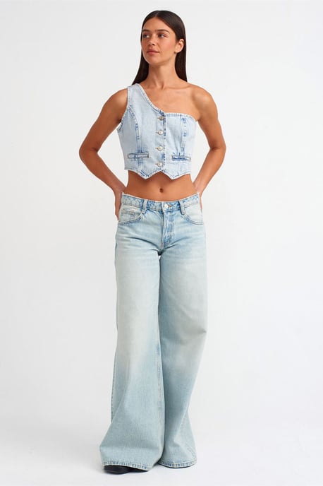 Taillierte Baumwoll-Denim-Top-Bluse - Image 3