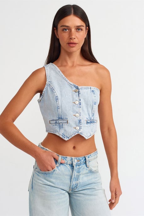 Taillierte Baumwoll-Denim-Top-Bluse - Image 4
