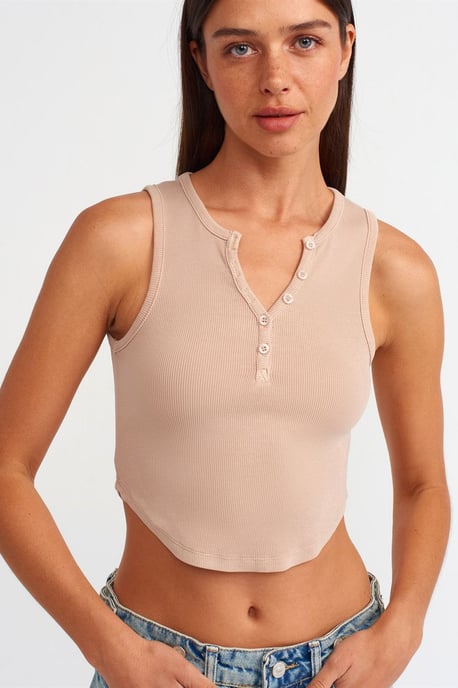 Damen Ripp-Strick Bluse mit Knöpfen - Image 1
