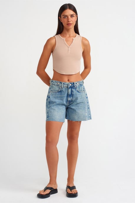 Damen Ripp-Strick Bluse mit Knöpfen - Image 3