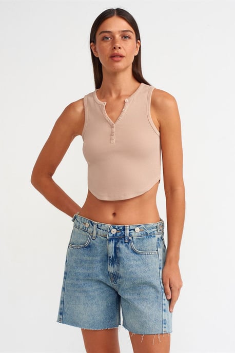 Damen Ripp-Strick Bluse mit Knöpfen - Image 4
