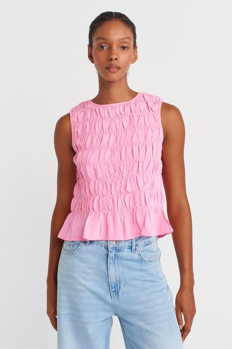 Damen Crop-Bluse mit Rundhalsausschnitt und Knöpfen - Image 1