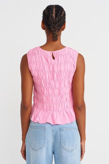 Damen Crop-Bluse mit Rundhalsausschnitt und Knöpfen - Image 2