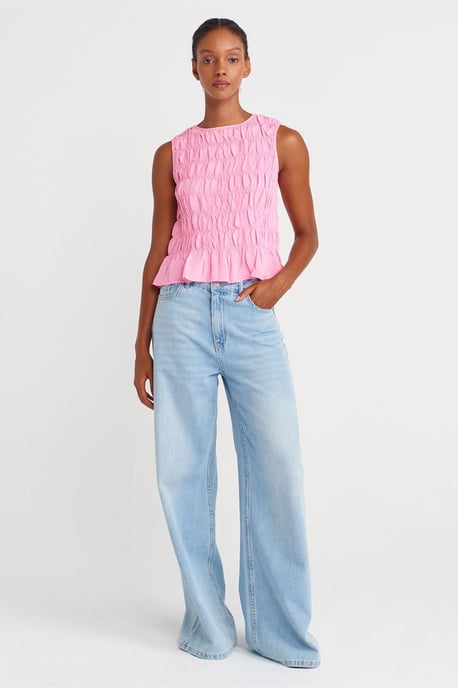 Damen Crop-Bluse mit Rundhalsausschnitt und Knöpfen - Image 4