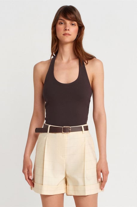 Gerippte Halsbandfreie ärmellose Bluse - Image 3