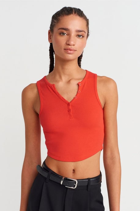 Damen Rippstruktur Cropped Bluse mit Knöpfen - Image 1