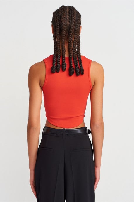Damen Rippstruktur Cropped Bluse mit Knöpfen - Image 2