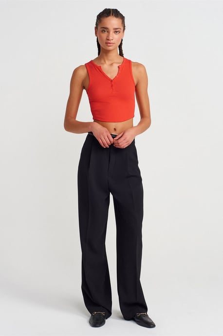 Damen Rippstruktur Cropped Bluse mit Knöpfen - Image 4