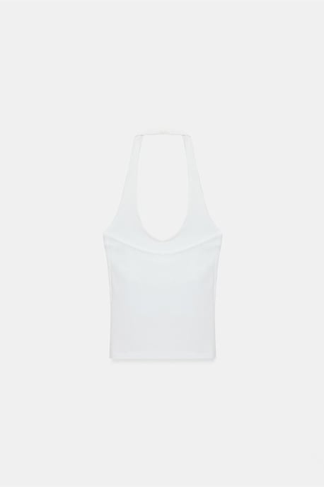 Gerippte Halsbandfreie ärmellose Bluse - Image 6