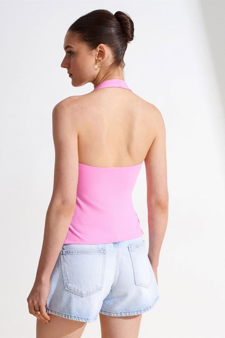 Halterneck Cut-Out Slim-Fit Bluse - Image 2