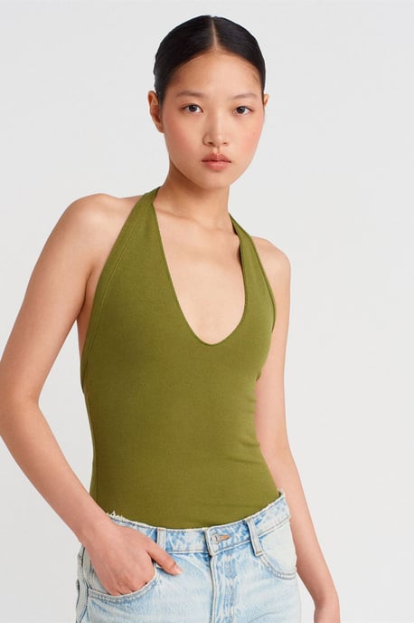 Slim Fit Halterneck Cut-Out Bluse - Image 1