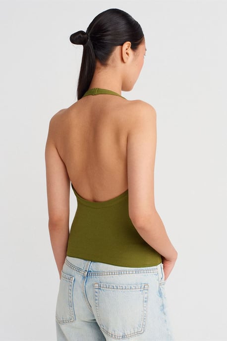 Slim Fit Halterneck Cut-Out Bluse - Image 2